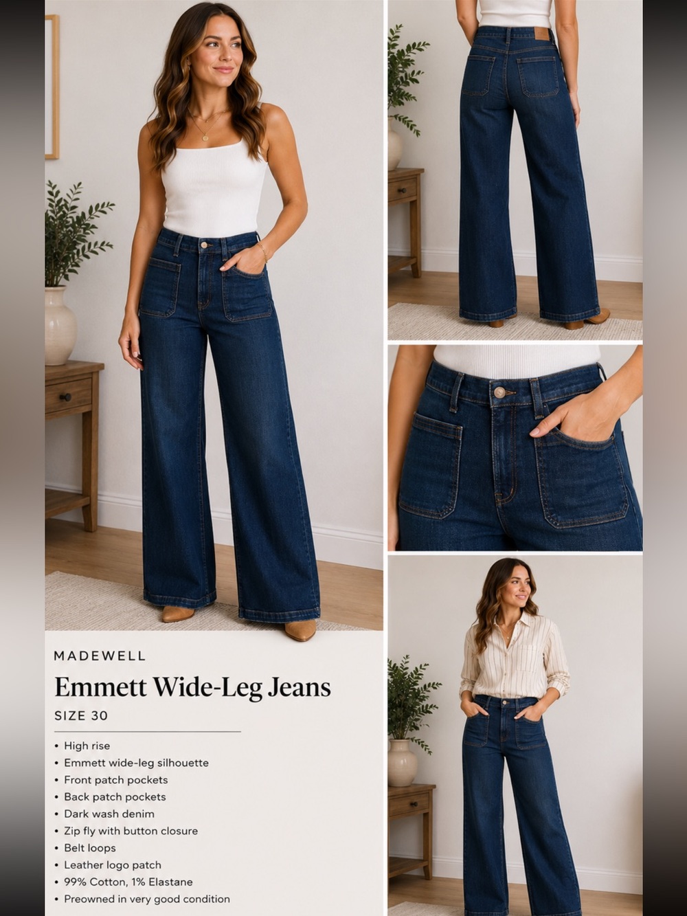 Madewell Women’s Wide-Leg Dark Indigo Jeans